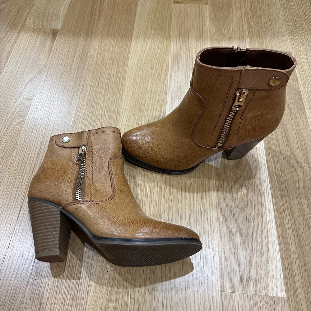 EUC Apt. 9 cognac zipper faux leather booties